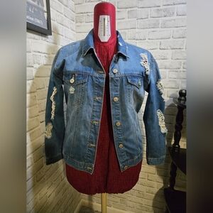 Forever 21 Distressed Blue Jean Jacket Sz S